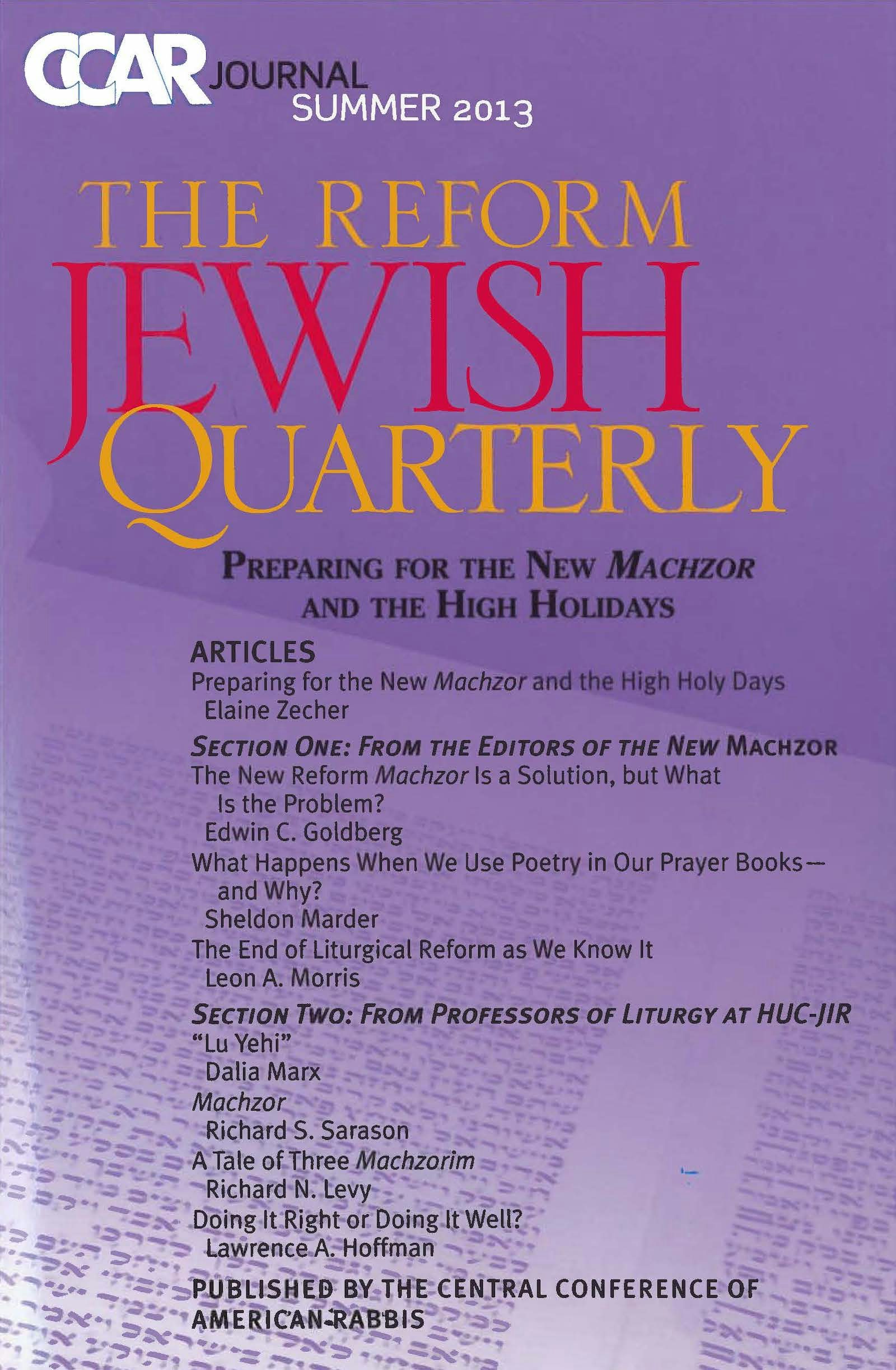 Cover of 'CCAR Journal - Summer 2013' by Rabbi Susan E. Laemmle 