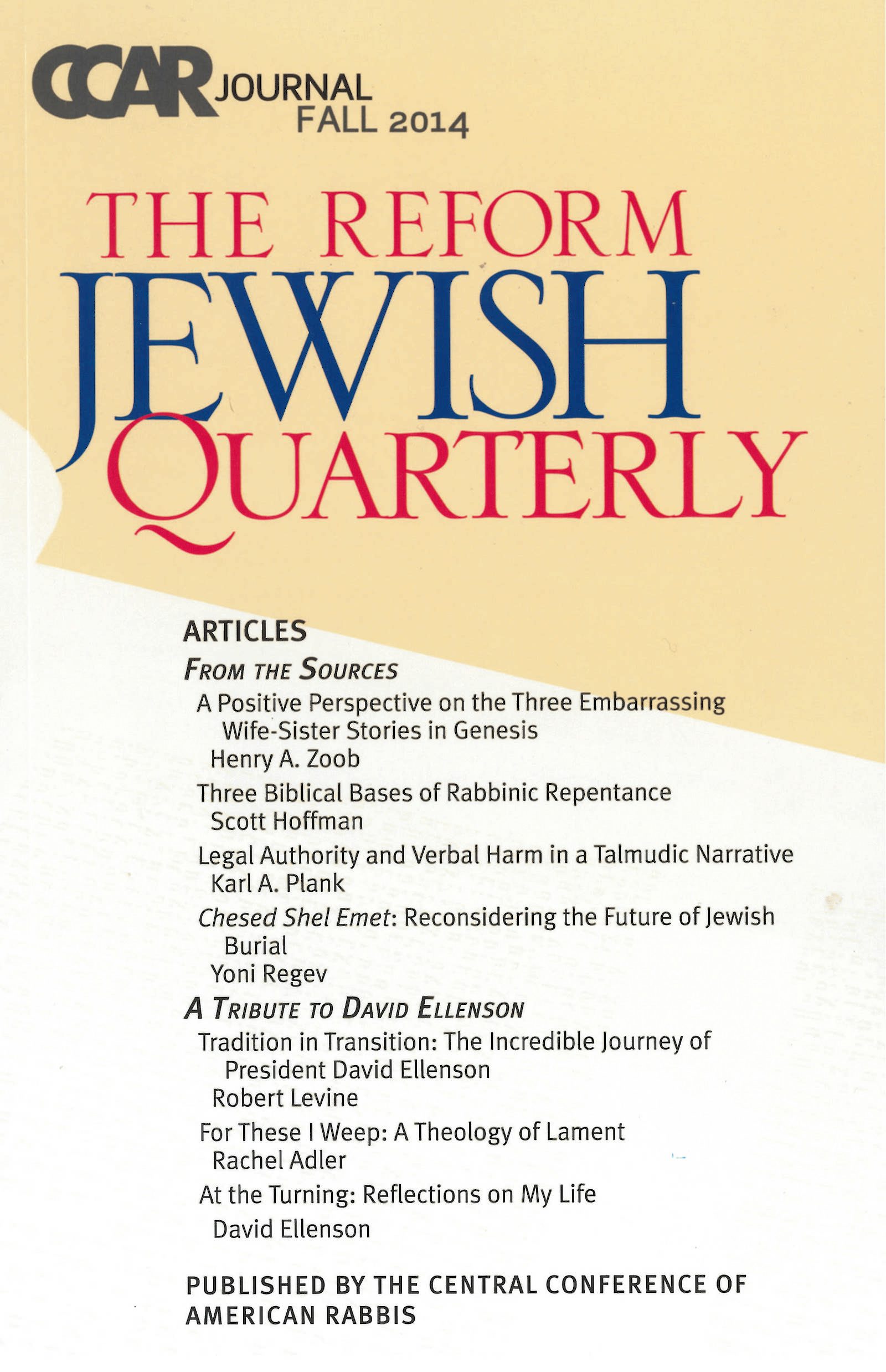 Cover of 'CCAR Journal - Fall 2014' 