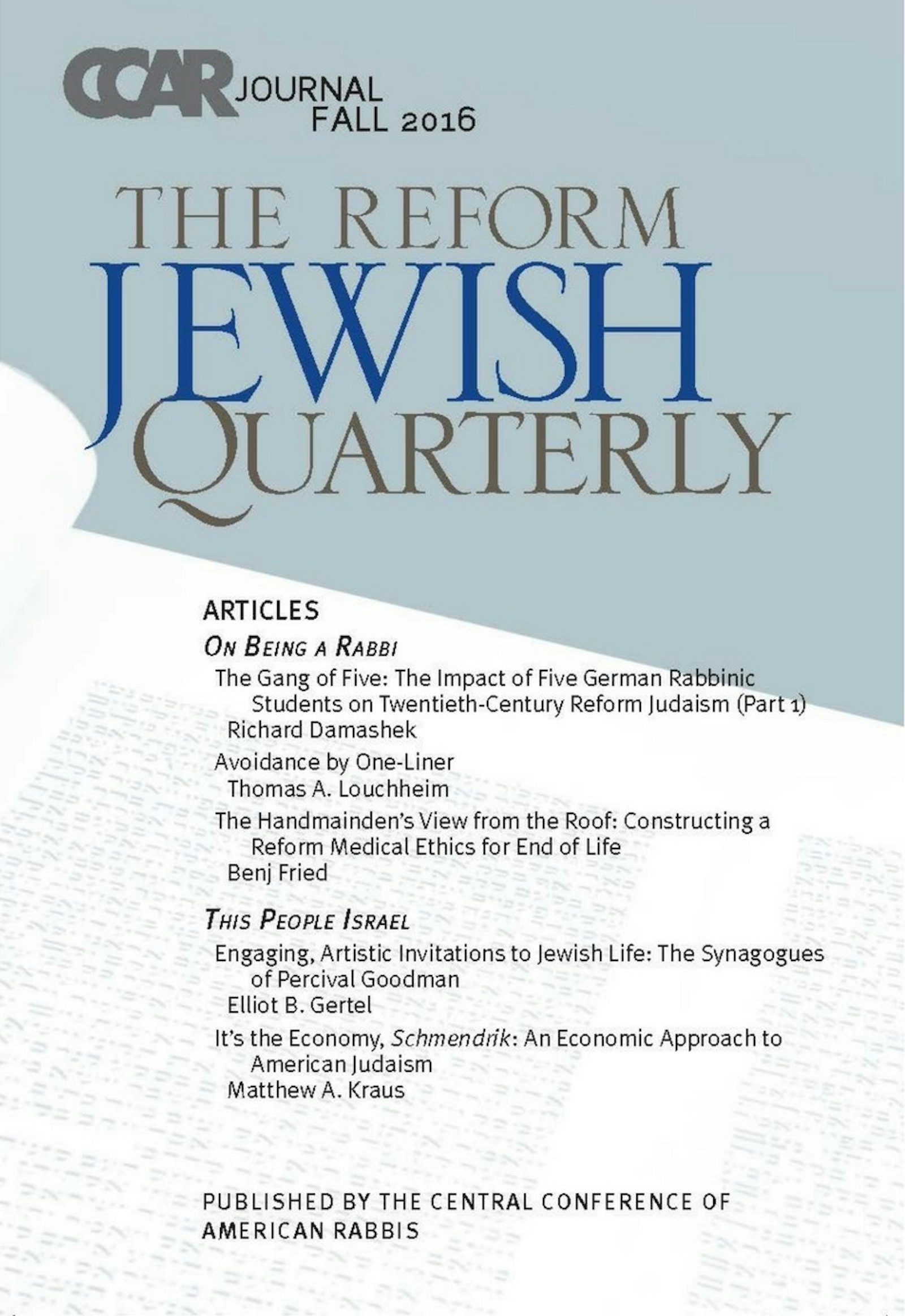 Cover of 'CCAR Journal - Fall 2016' 