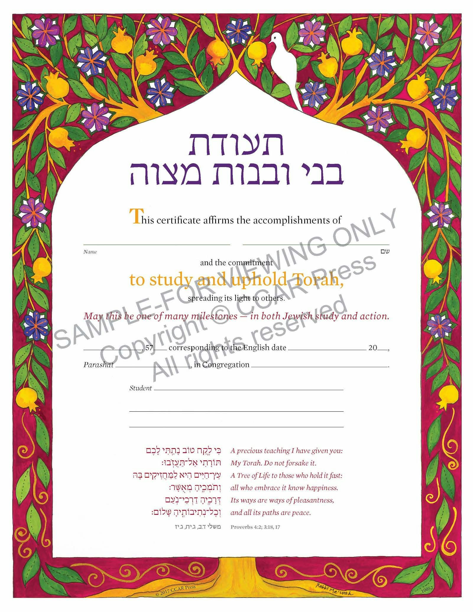 Cover of 'Adult Bar-Bat Mitzvah, Single - Certificate (PDF Download)' 