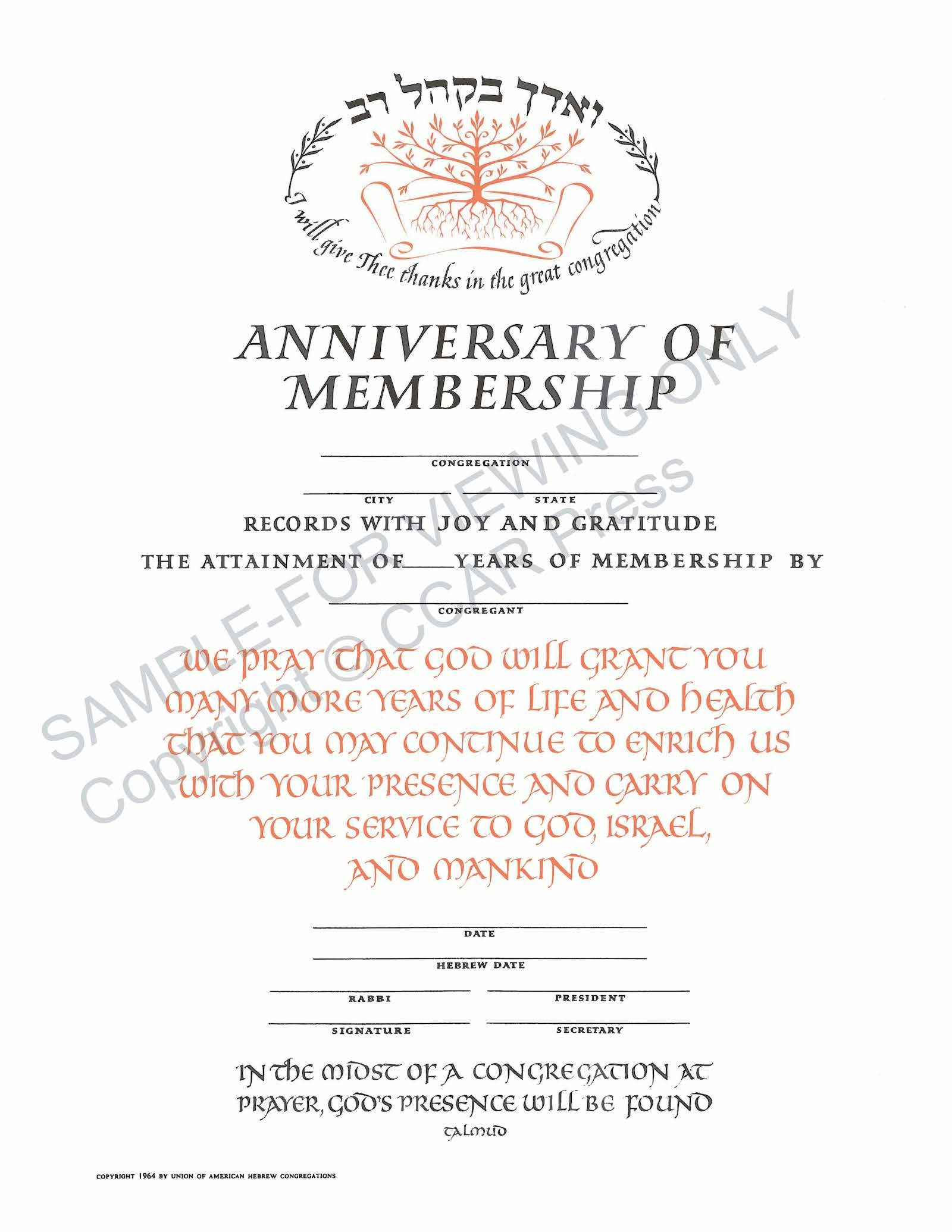 Cover of 'Anniversary of Membership - Certificate' by no author 
