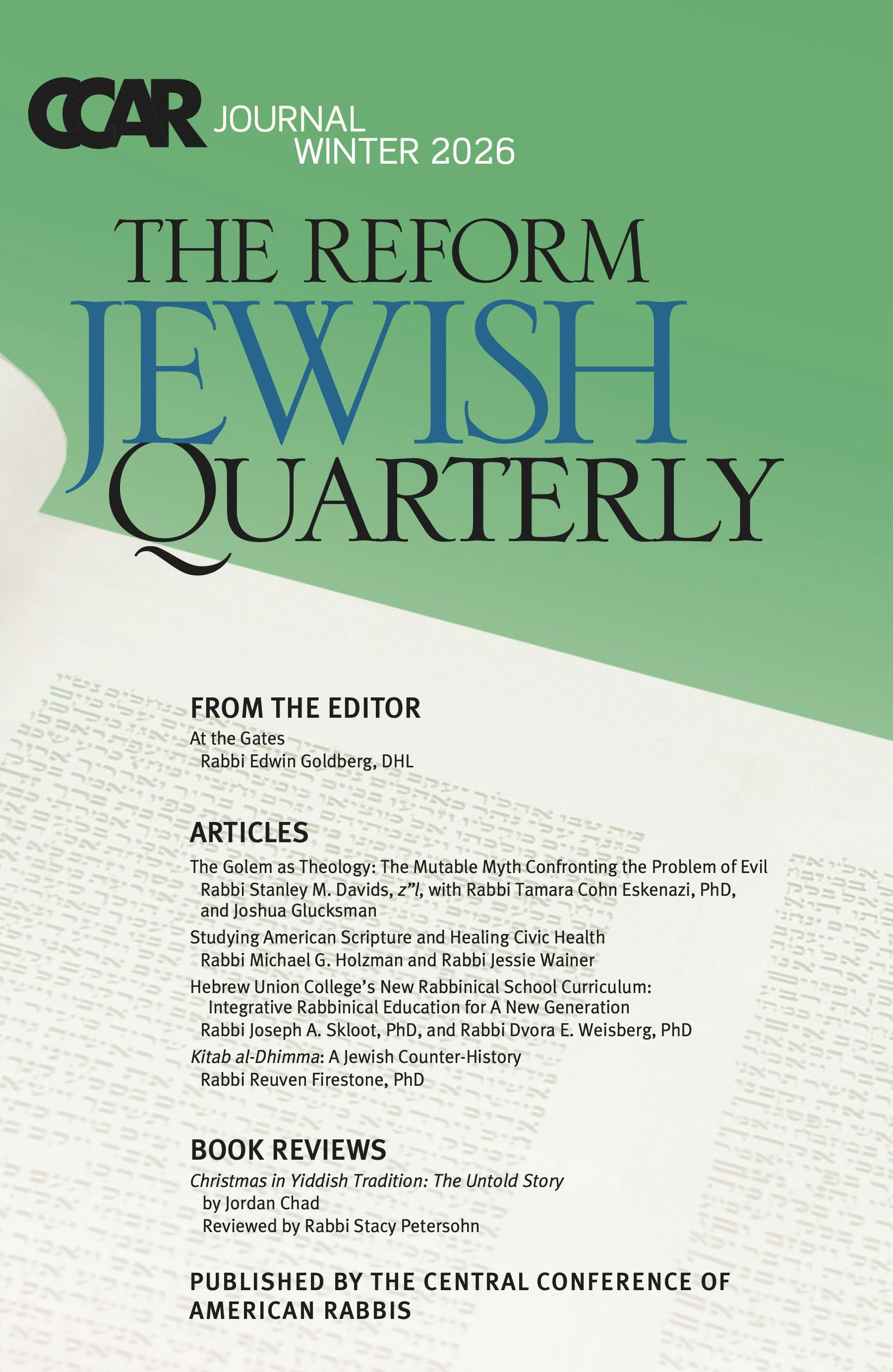 Cover of 'CCAR Journal - Winter 2026' by Rabbi Edwin C. Goldberg 